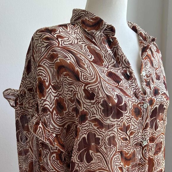 Esqualo Sheer Metallic Floral Blouse with Gold Thread Detail – EU 38 / US 8 - Picture 1 of 10
